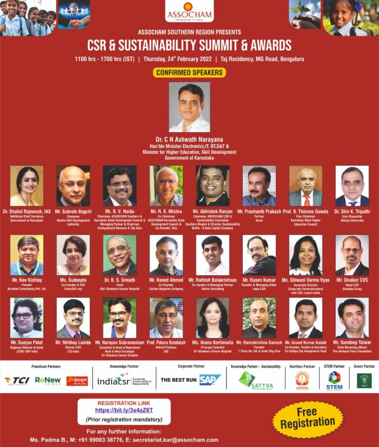 ASSOCHAM CSR & Sustainability Summit & Awards 2021, Feb 24th 2022