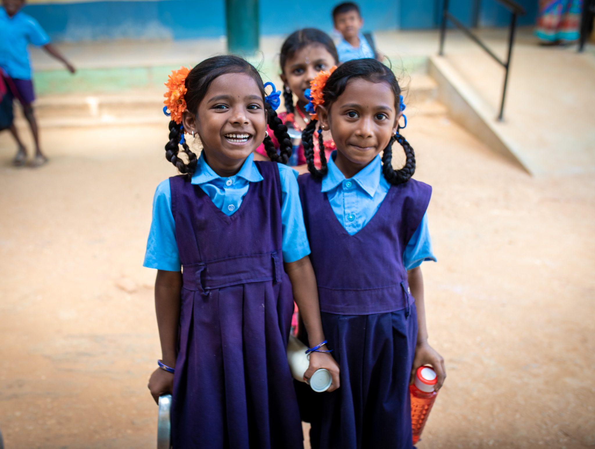 School girls smiling