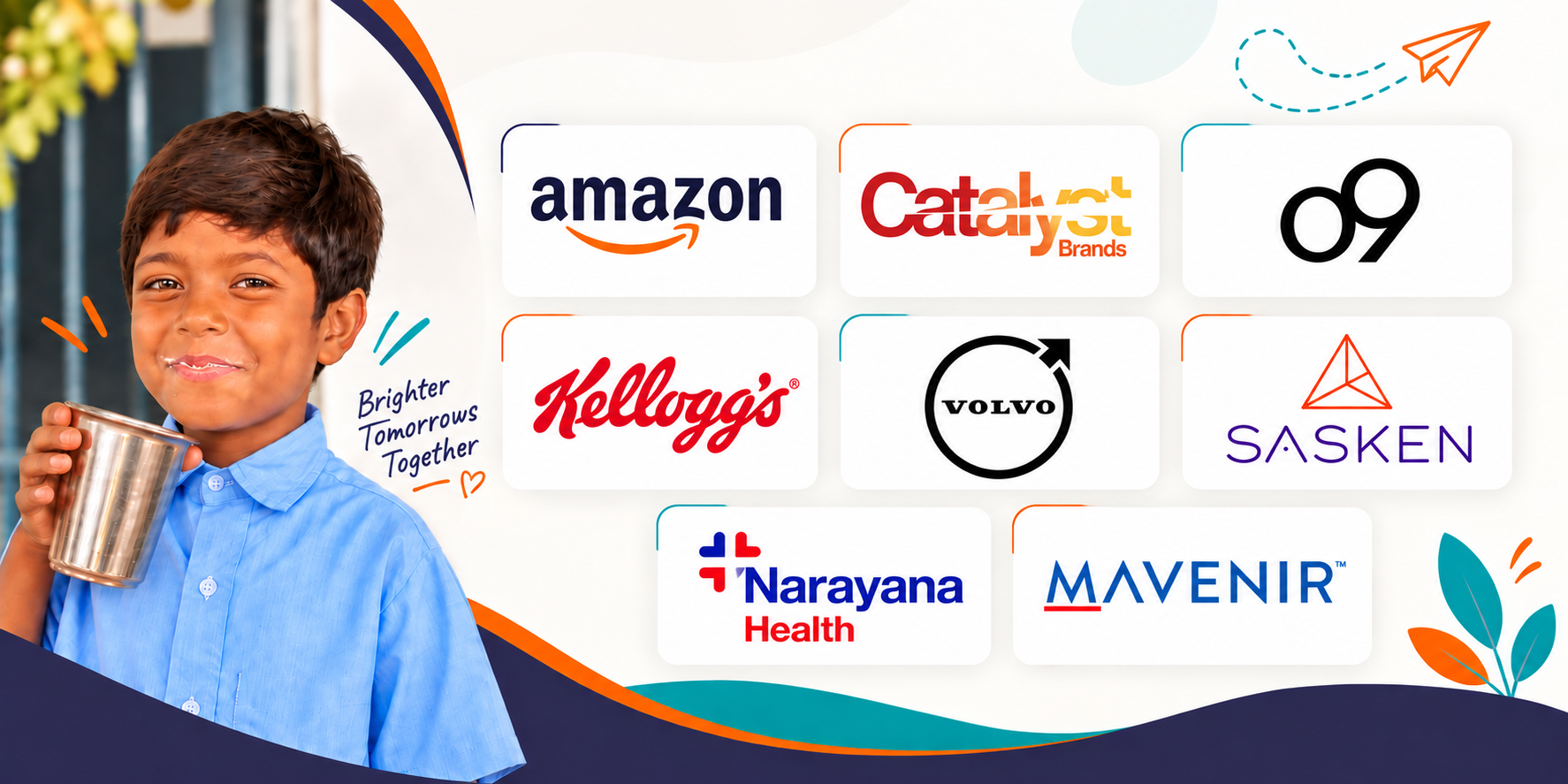 Our corporate partners: Amazon, Kempegowda International Airport Foundation, Karnataka Bank, F5, Kellogg's, LG, Air India SATS, Mavenir