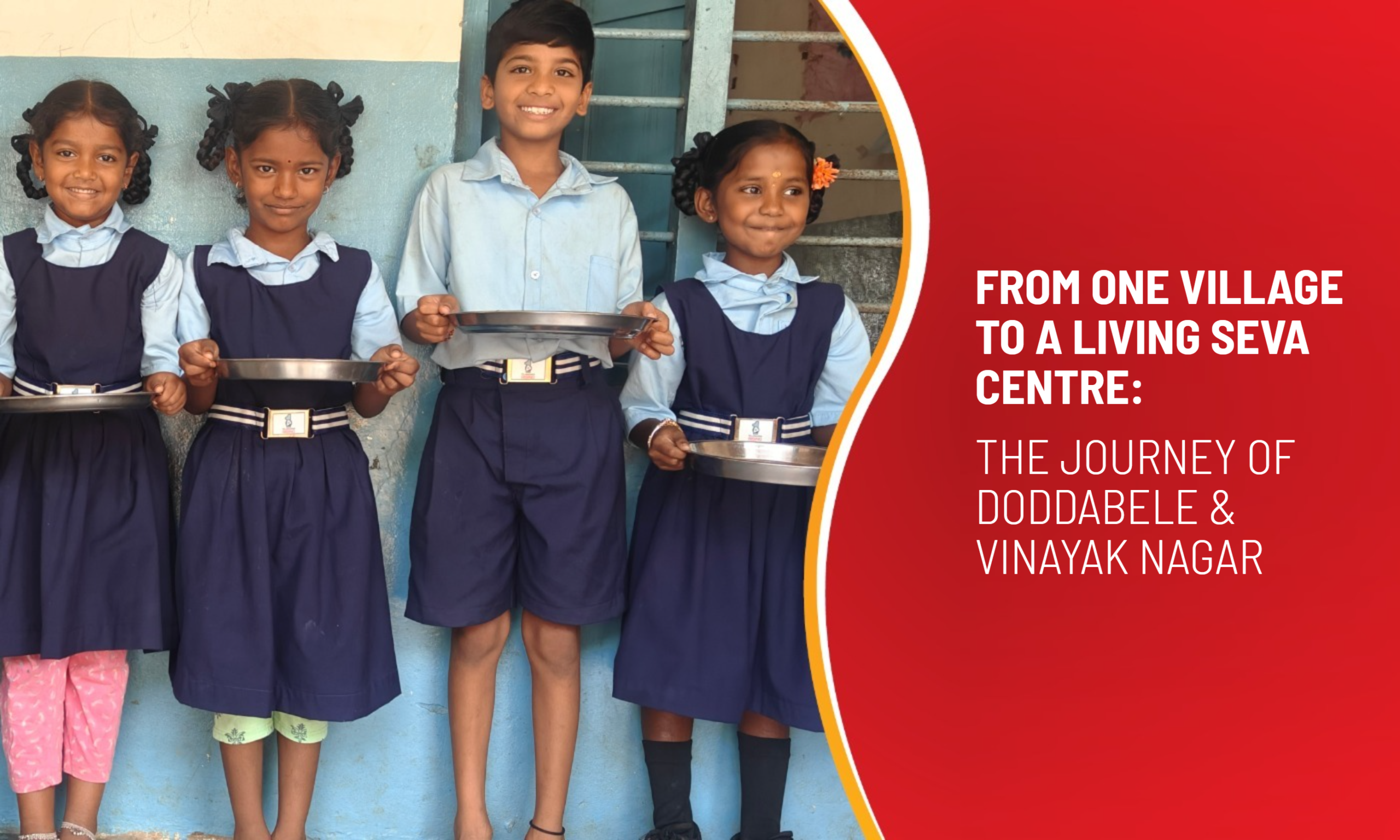 Children and volunteers participating in the Morning Nutrition Programme in Doddabele and Vinayak Nagar, highlighting Annapoorna’s journey from a small village initiative to community seva.
