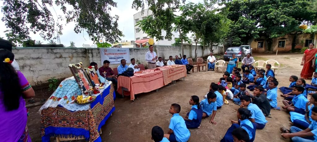 Government-school children being served breakfast under the Narayana Health and Annapoorna Trust partnership in 2022